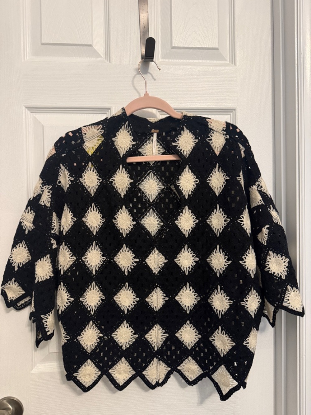 Free people “beach house “ black and ivory crochet top
